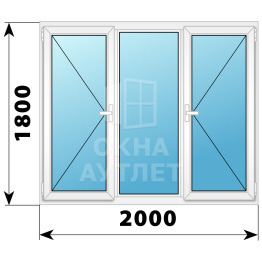 Трехстворчатое поворотное пластиковое окно П-Г-П 2000×1800 ОА-33000