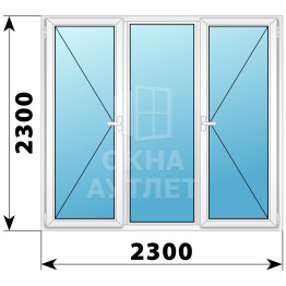 Трехстворчатое поворотное пластиковое окно П-Г-П 2300×2300 ОА-33027